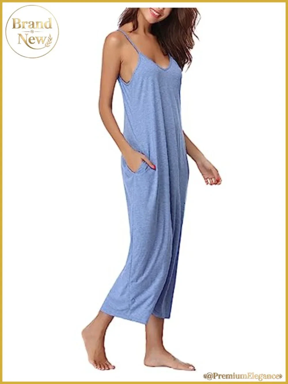 Women's Cotton Sleeveless Nightgown Long Sleep Dress with Pockets